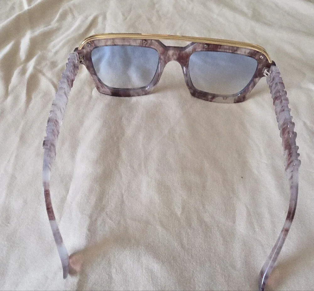 Women’s Marbled Lilac Square Sunglasses with Gold Brow Bar